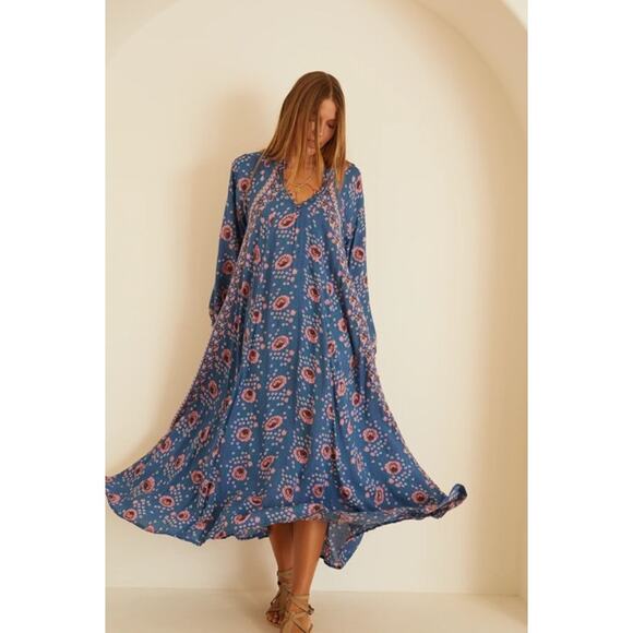 NATALIE MARTIN FIORE LIMITED EDITION VINTAGE FLOWERS AZURE MAXIDRESS XL - Picture 1 of 14